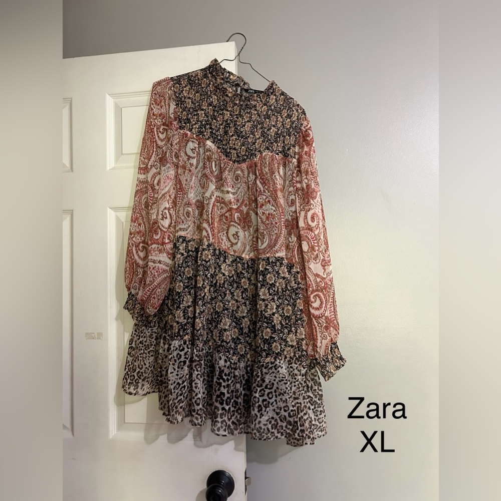 Zara Red and Black Mixed Print Dress
